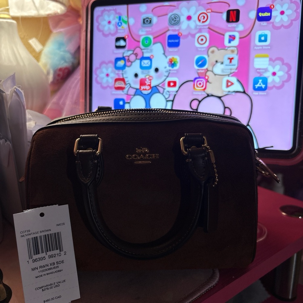 New Coach Mini Rowan Crossbody Bag CCF29, suede/Im/Vintage Brown - Picture 7 of 11
